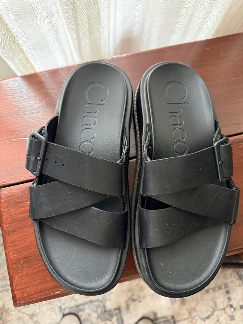 Chaco Black Slide Sandals with Buckle Straps